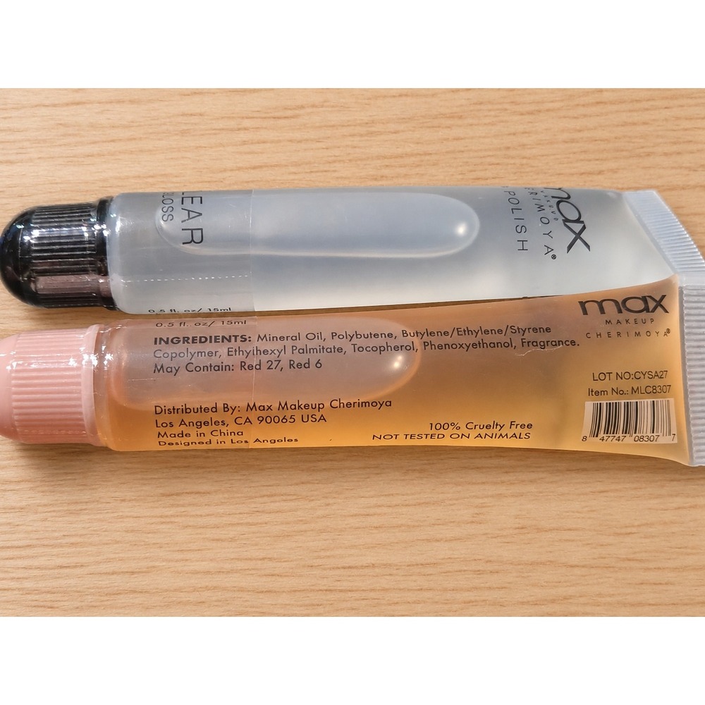 Max Makeup Cherimoya Lip Gloss Set Ultra Shine Pink Jelly Peach & Clear Gloss - Picture 2 of 3